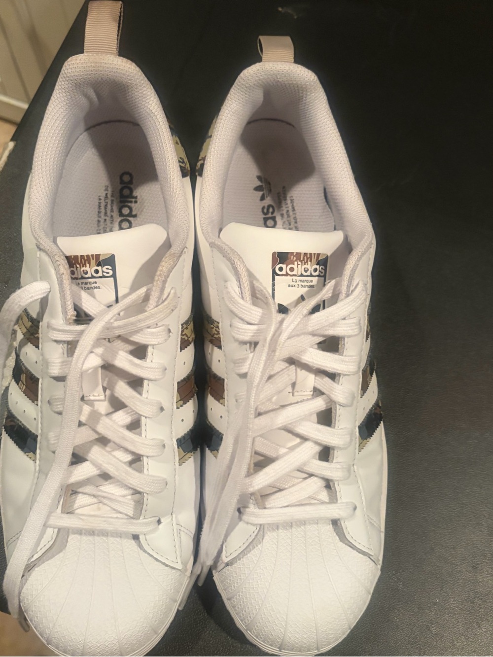 adidas White Sneakers with Camouflage-Accent Stripes